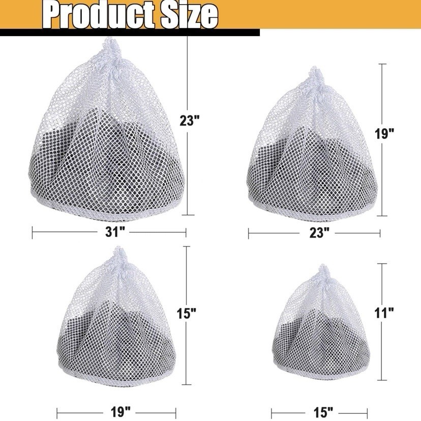 4 pcs Commercial Mesh Laundry Bag - Sturdy Mesh Material with Drawstring Clos...