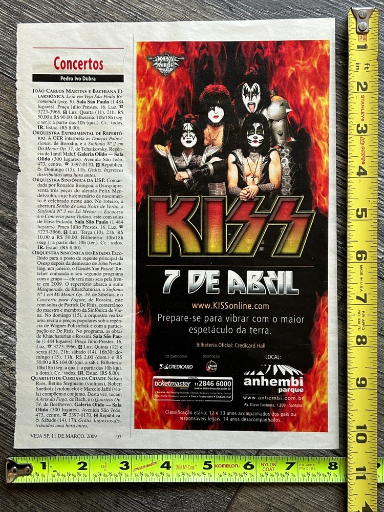 KISS Concert Ad Advert Alive 35 Tour Anhembi Parque Brazil Apr 2009 Vintage Kiss