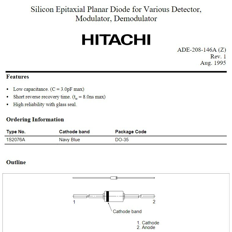 10PCS/50PCS 1S2076A HIGH SPEED SWITCHING DIODE DO35