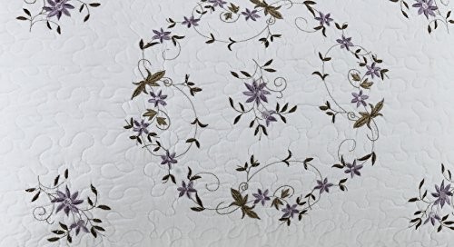 Embroidered Floral Quilted Bedspread, Lightweight KING BEDSPREAD Gwen