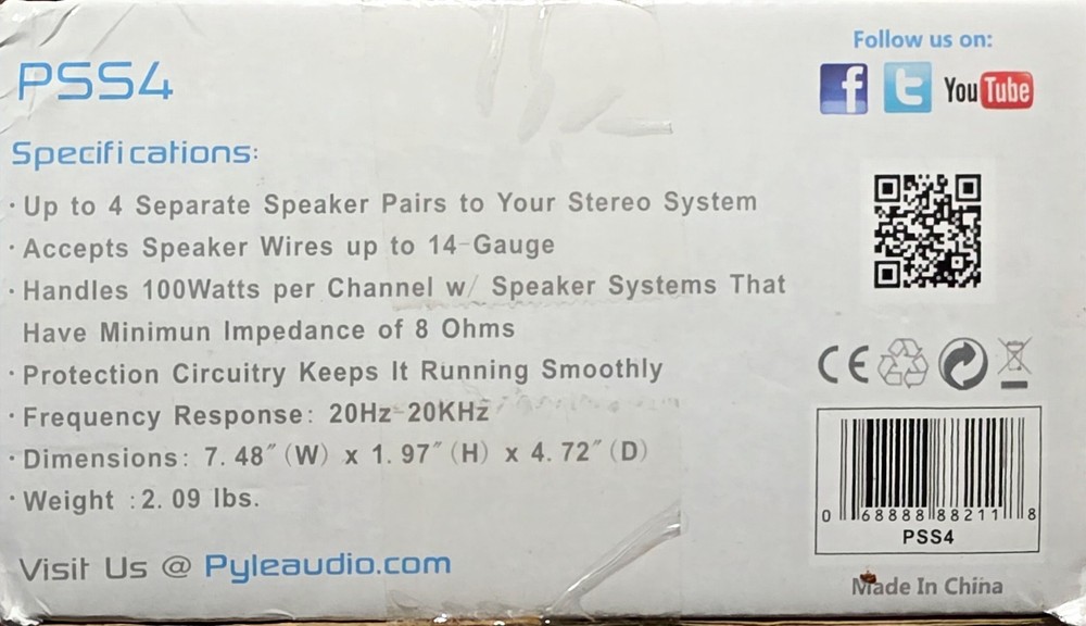 4-Zone Speaker Switch Selector Premium Distribution Box PSS4 US