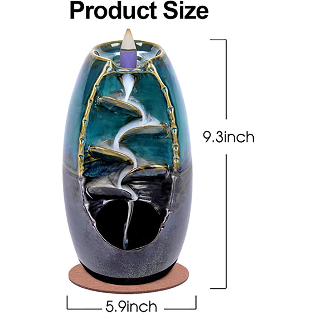 Ceramic Backflow Incense Burner Holder Glaze Waterfall & Incense Cones Gift
