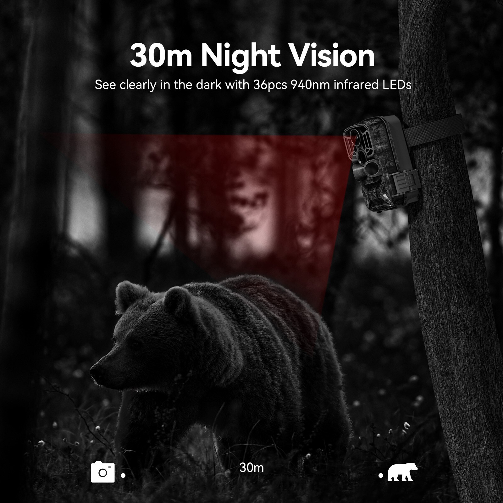 Trail Camera with Night Vision 0.1s Trigger Waterproof for Wildlife Tracking 4K