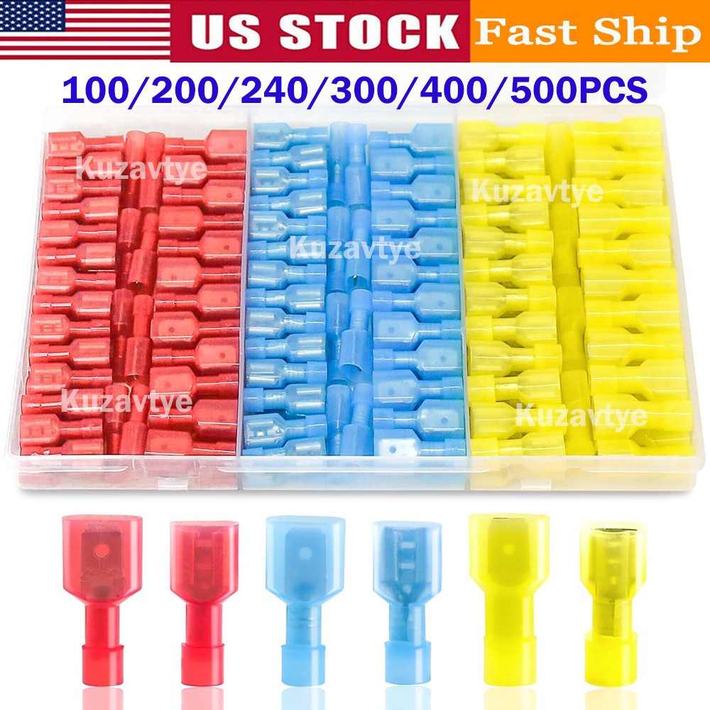 500PC Male Female Insulated Spade Terminal Crimp Quick Disconnect Wire Connector