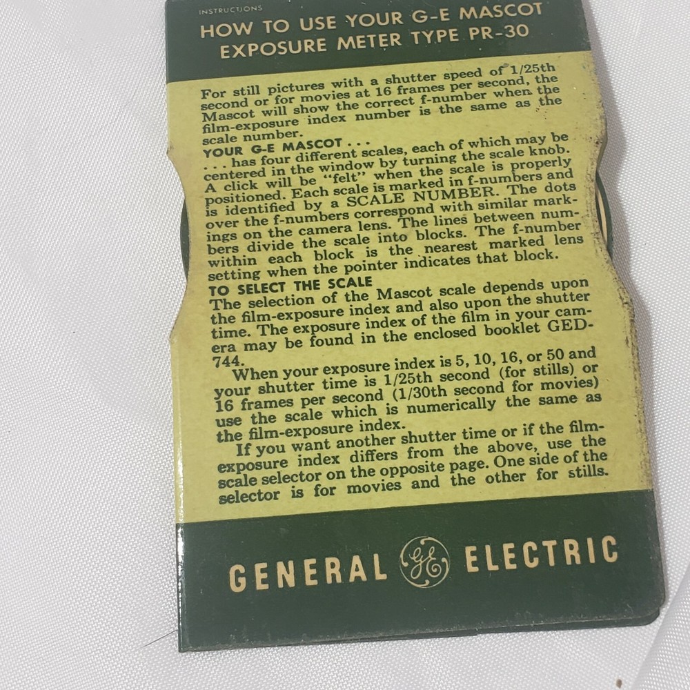 1950 GENERAL ELECTRIC Film Values, ready reference guide and Scale selector