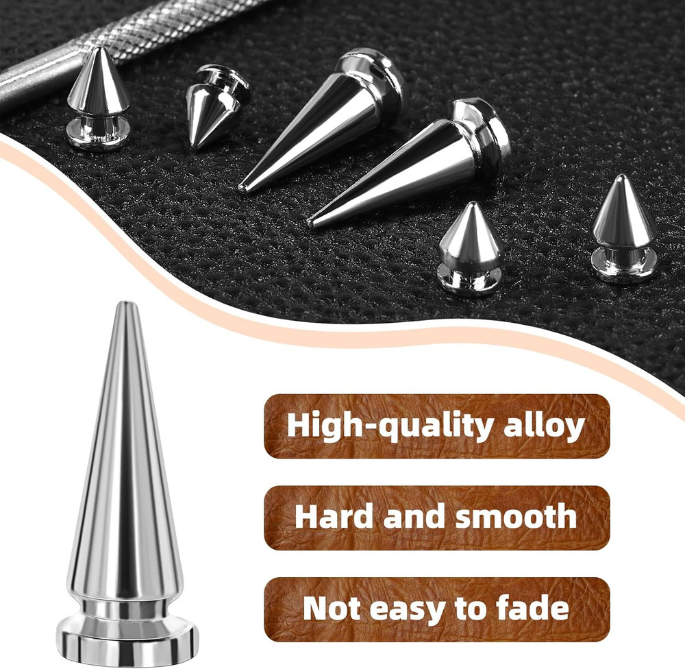 80 Pieces Multiple Sizes Cone Spikes, Screwback Studs Rivets, 3 Sizes Metal Tree