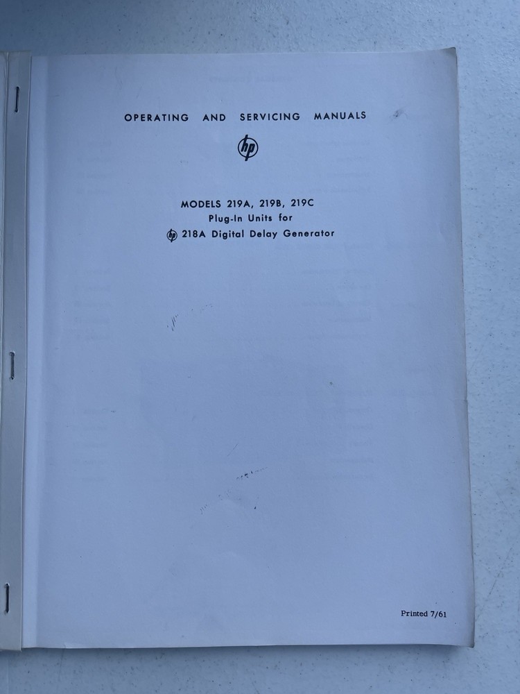 HP 219A/B/C Digital Delay Plug-In Units Operating & Servicing Manual