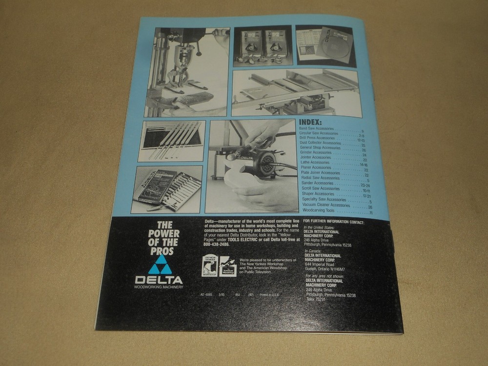 Vintage Delta Power Tools & Accessories Catalog 1995 Tool SPECIFICATIONS 30 pg