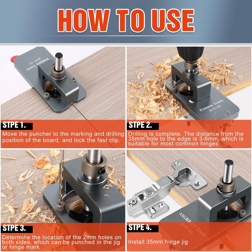 35MM Cabinet Hinge Jig Concealed Hinge Drilling Tool with Clamp