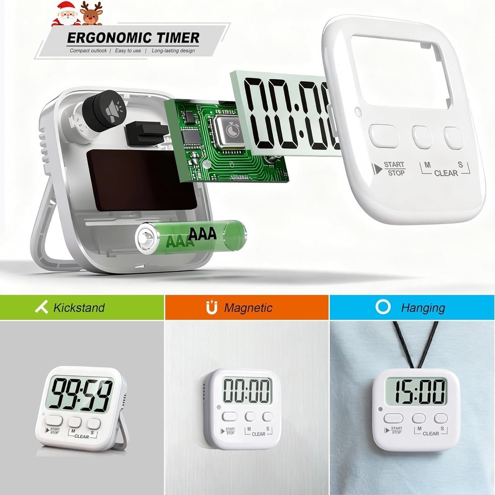 Magnetic Digital Timer Set - 2 Pack with Large Display for Cooking and Studying