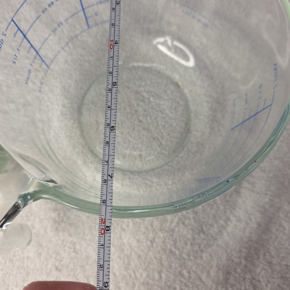 Vintage Large 2 Quart Measuring Pitcher Clear Blue Writing