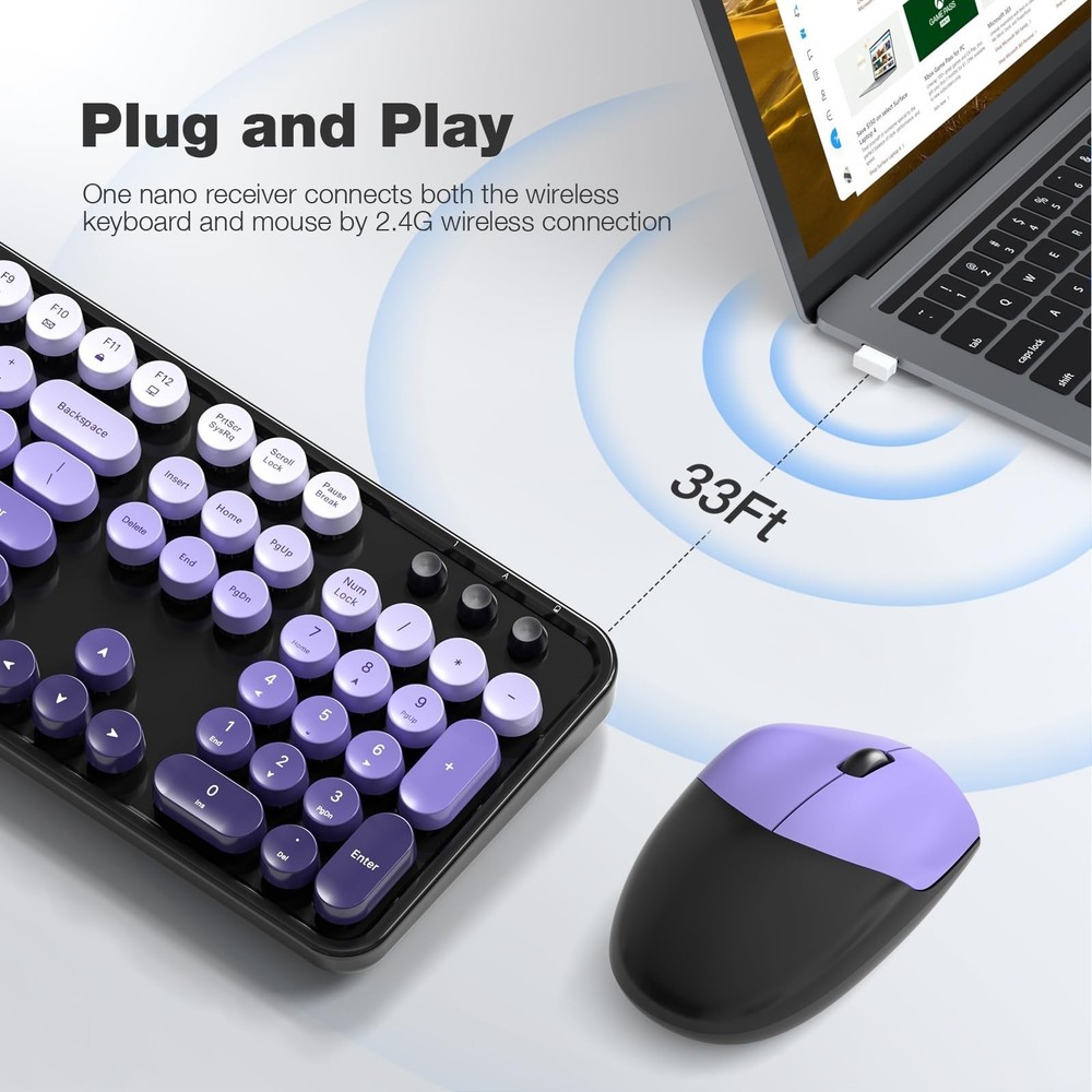 Wireless Keyboard and Mouse Combo, 104 Keys Full-Sized Typewriter Keyboards, ...