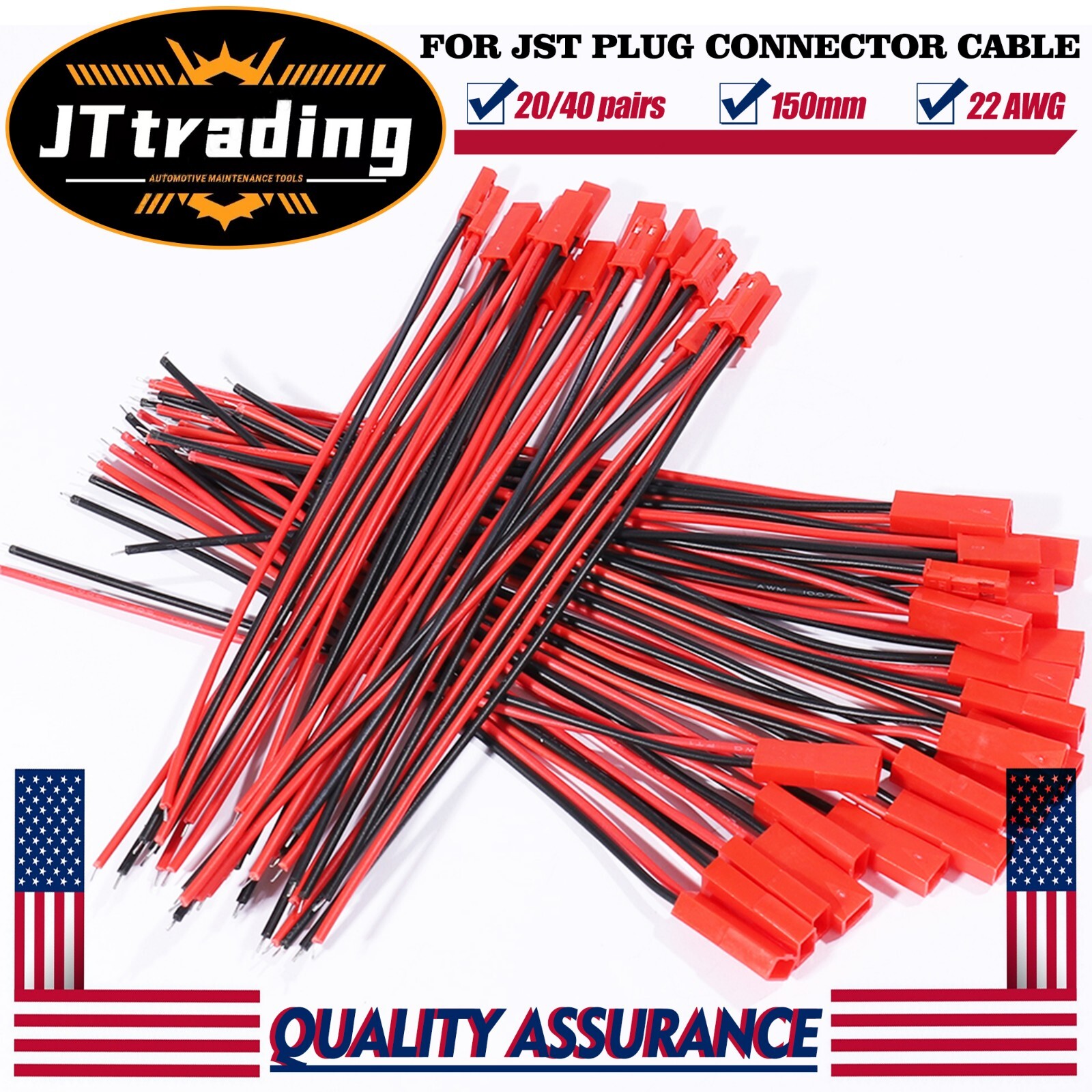 20/40 pairs for JST Plug Male &Female Connector 150mm Wire Cable RC Lipo Battery