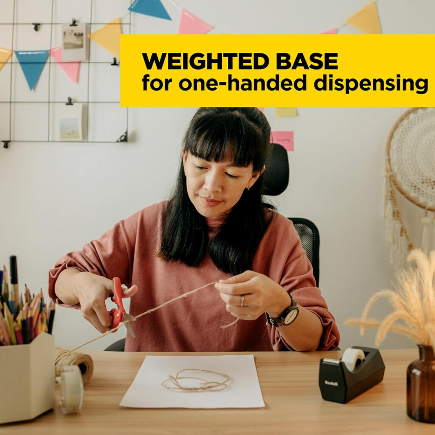 Scotch Desktop Tape Dispenser, Black, 2.7 in. x 2.7 in. x 6.4 in., 1 Tape Dispen