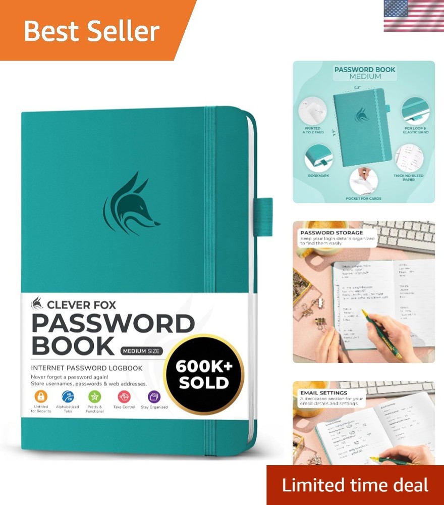 Medium Password Organizer with Elastic Closure & Pen Holder | Secure Management