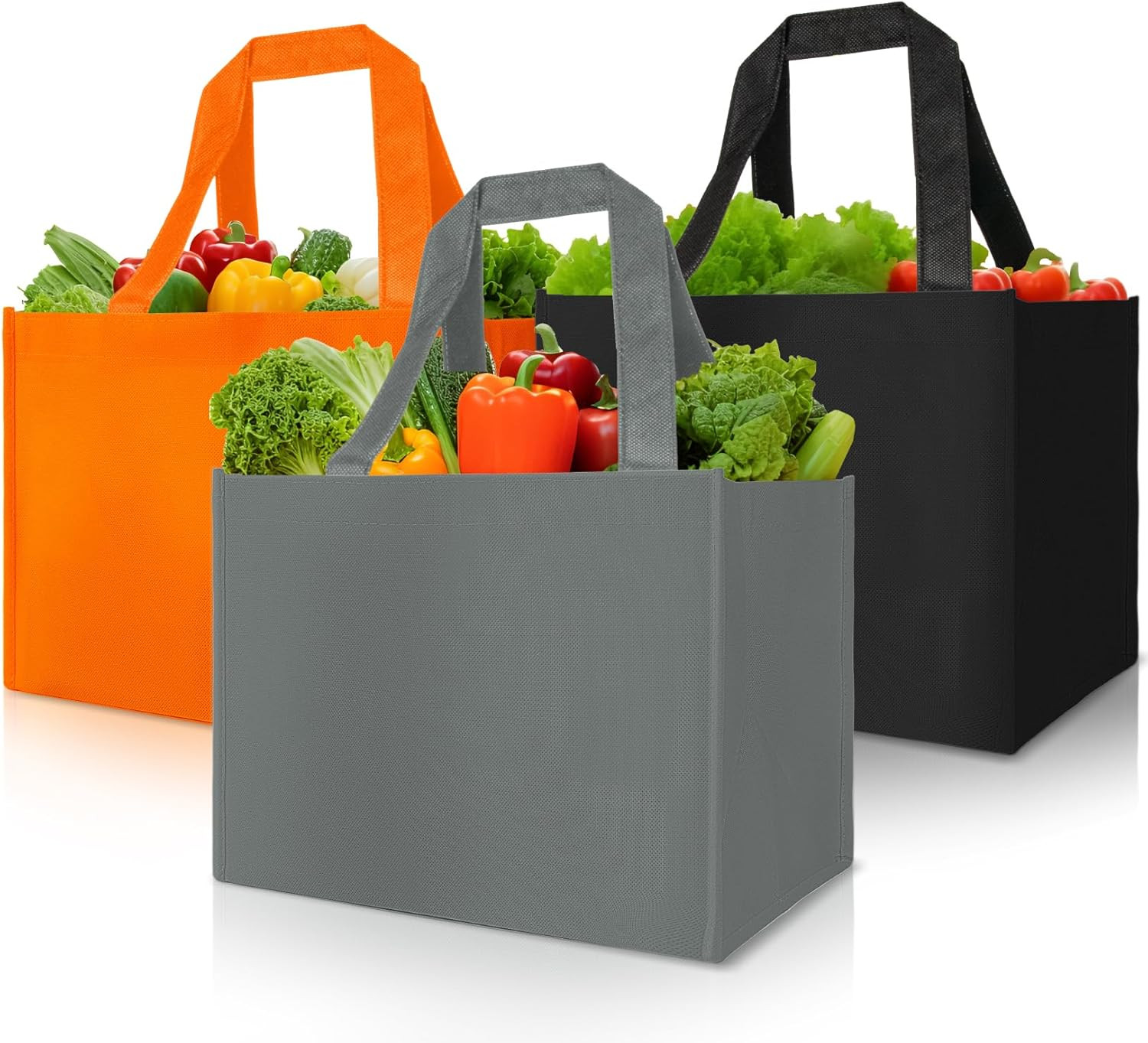 3 Pack Reusable Grocery Bags Heavy Duty Foldable Canvas Tote Large Shopping Bag