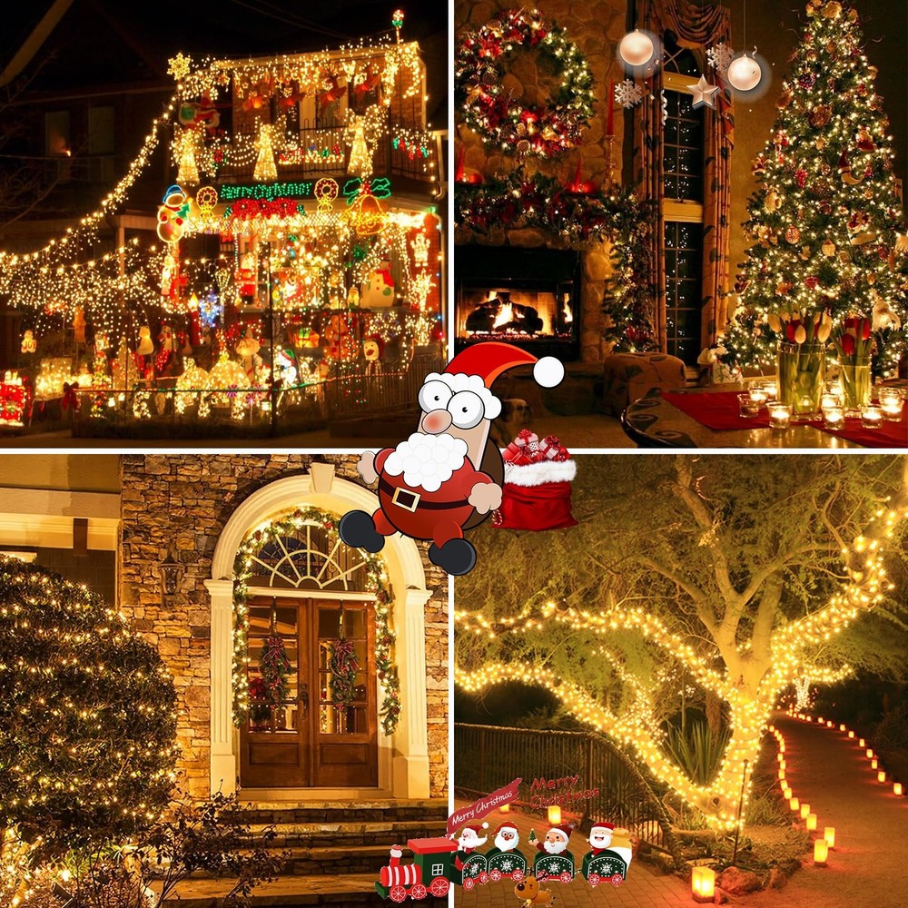 2 Pack 200 LED Solar String Lights for Outside, 2 Pack, Warm White