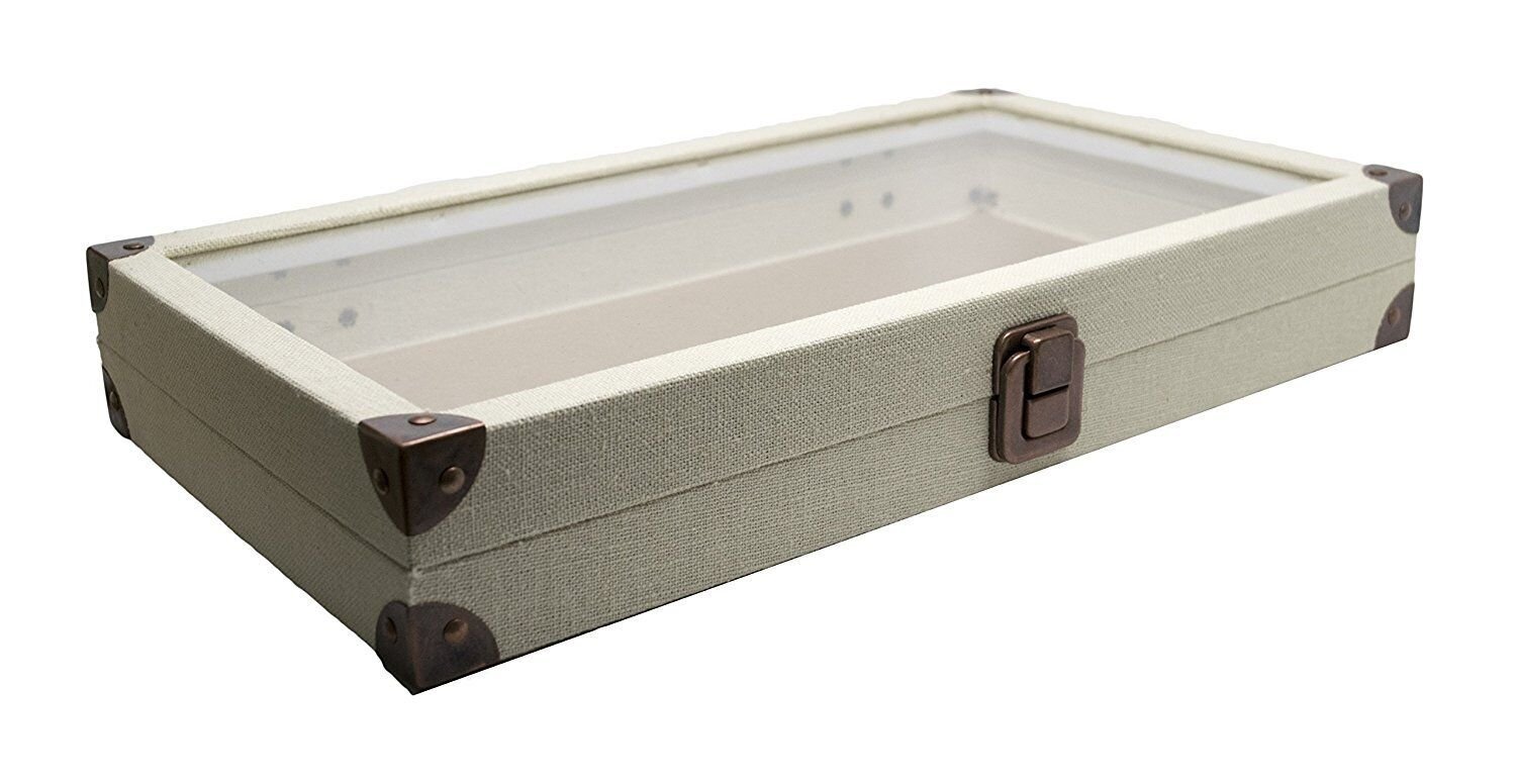 Novel Box Glass Top Black Leatherette Metal Clasp Jewelry Gem Display Case