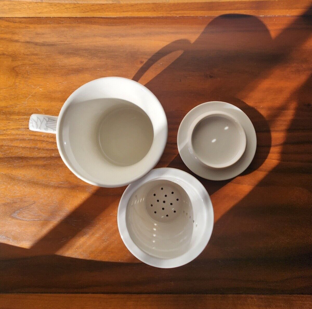 Teavana New Bone China Gray Floral Pattern Mug W/ Infuser