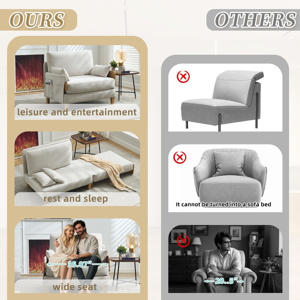 Convertible Sleeper Sofa Bed Multi-Functional Folding Recliner Chair w/ Pillows
