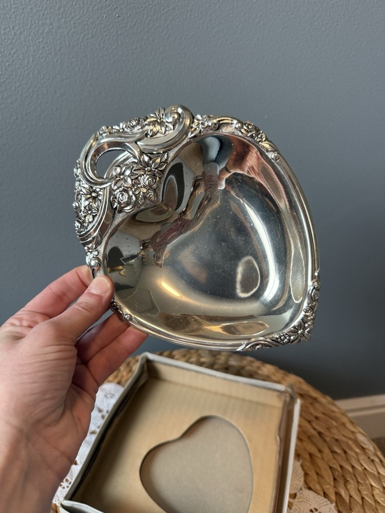 Vintage Fleur Bon Bon Server Heart Dish Silverplate Japan With Original Box