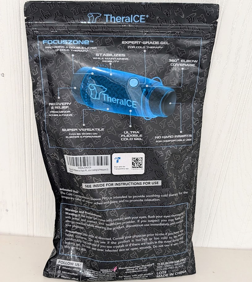 TheraICE Elbow Ice Pack Compression Sleeve Injuries PRO Elbow Sleeve, Small/Med