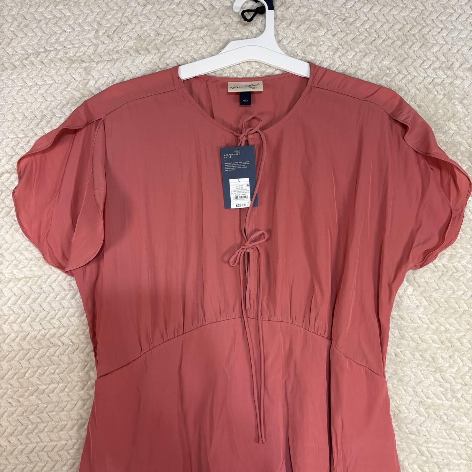 Universal Thread Dress Womens L Pink Tie Front Flutter Short Sleeve Mini