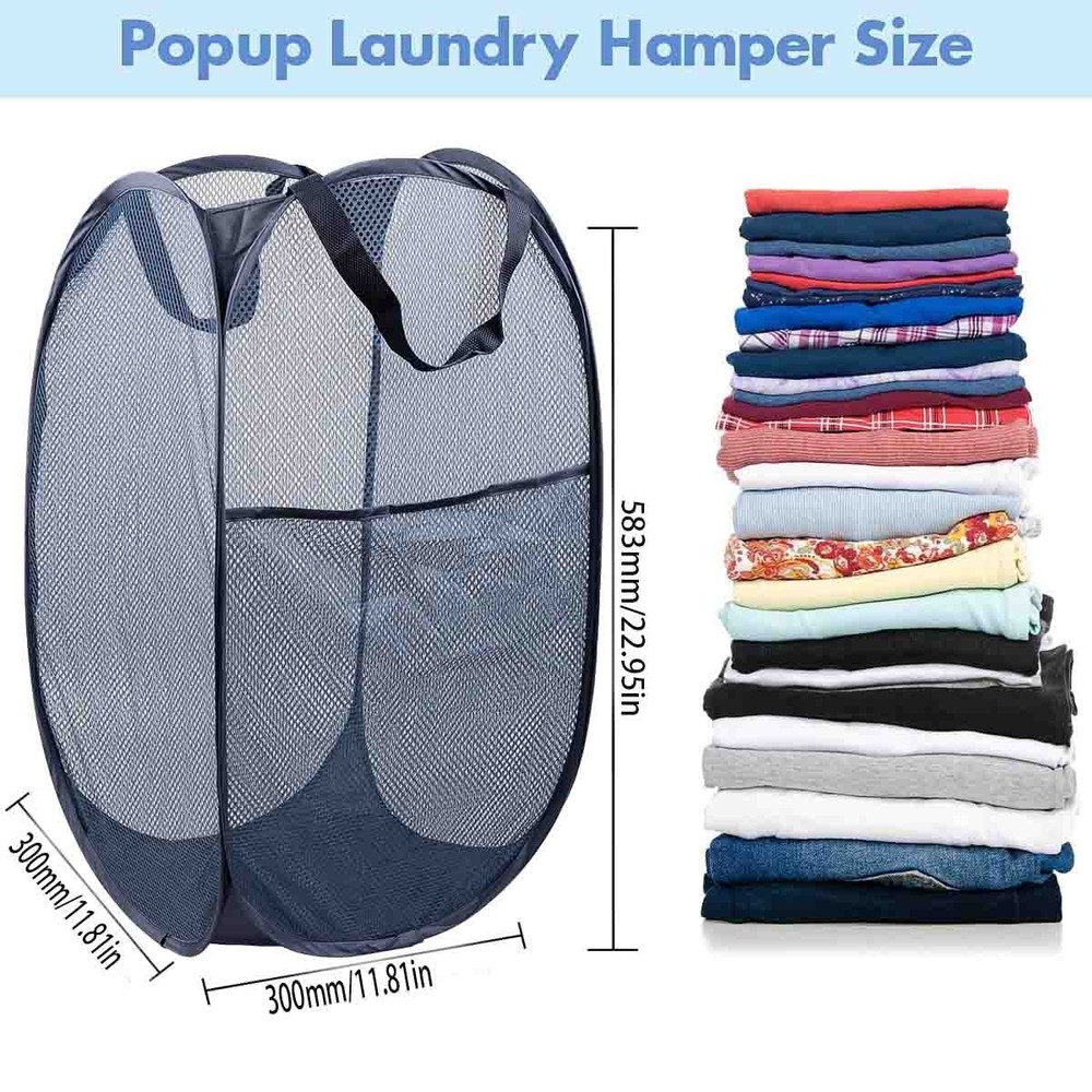 Pop Up Blue Hamper 2 PCS Mesh Pop Up Laundry Hamper Foldable Mesh Laundry