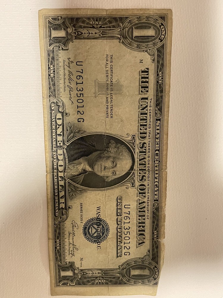 1935 E One Dollar Bill $1 Silver Certificate Note Circulated