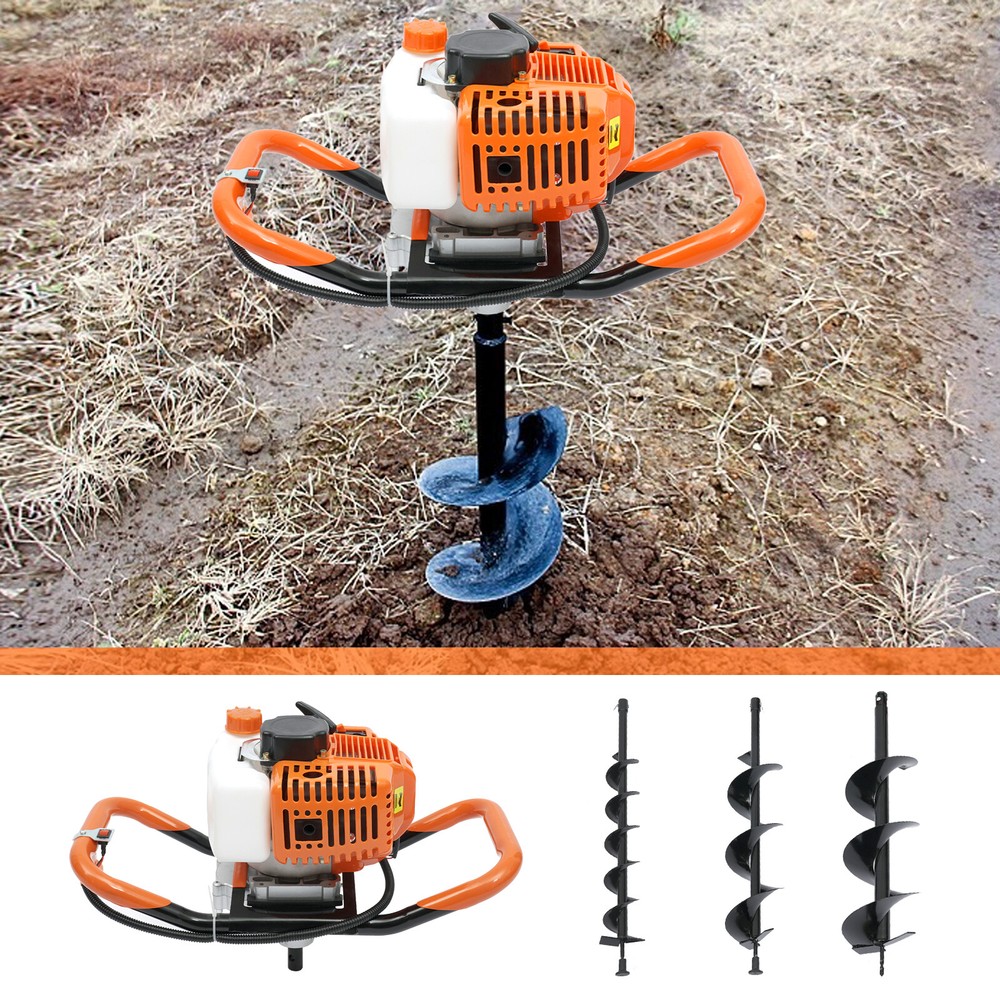52CC 2.4HP 2 Stroke Post Hole Digger Earth Auger Digging Machine w/ 3x Drill Bit