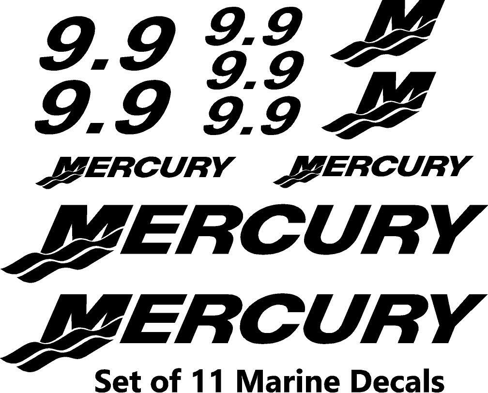 (11pc) Set of 9.9 Hp Mercury outboard boat cowling decal set custom color choice