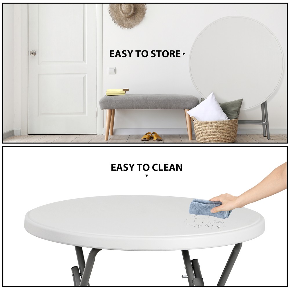 32" Portable Folding Table Round Dining Card Table Plastic Tabletop Metal Frame