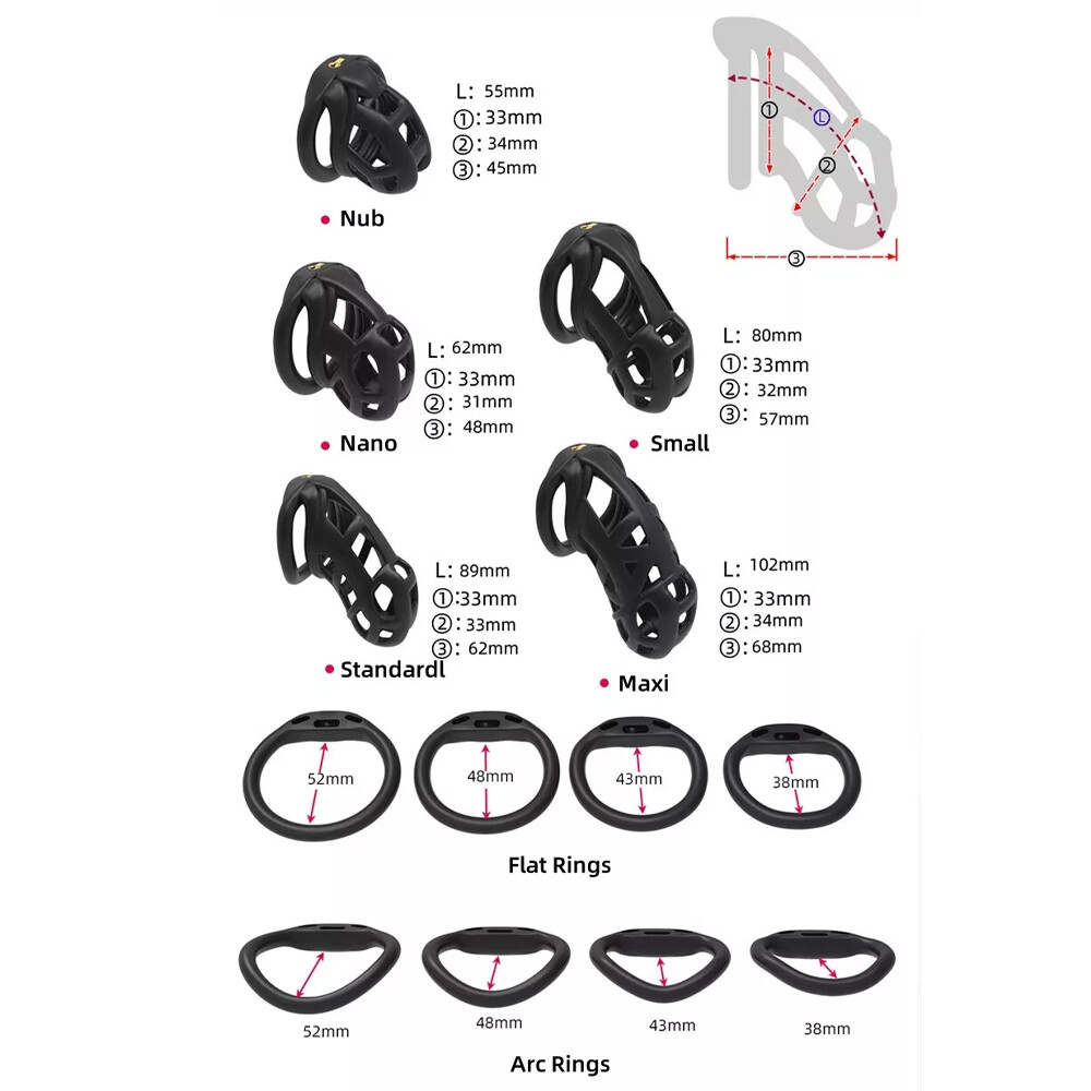 NEW 3D Printed Cobra Pro Cage Male Chastity Device Mini Lock Flat/Arc Rings US
