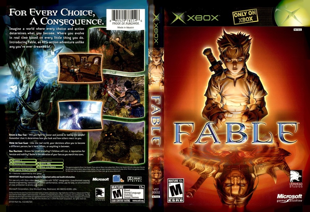 Fable Microsoft Xbox Art Insert Only No Game Used Condition