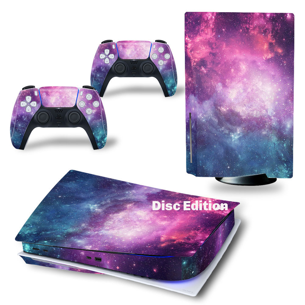 For PS5 Disc Edition Console & 2 Controller Galaxy Vinyl Wrap Skin Decal