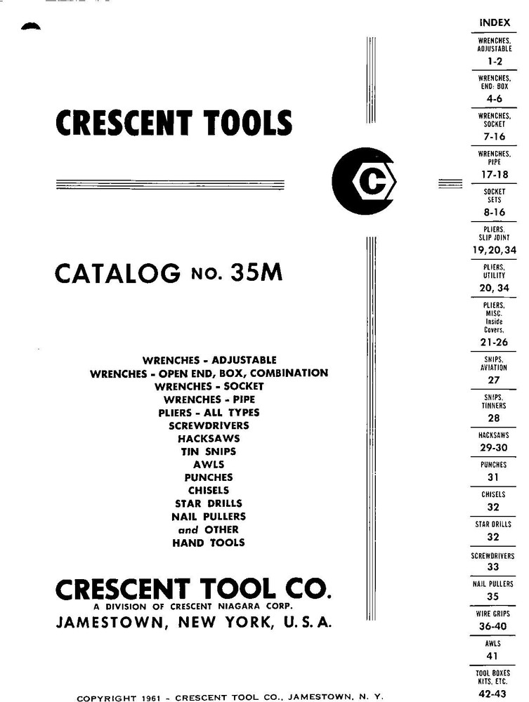 Tool Catalog Fits Crescent 35M 1961