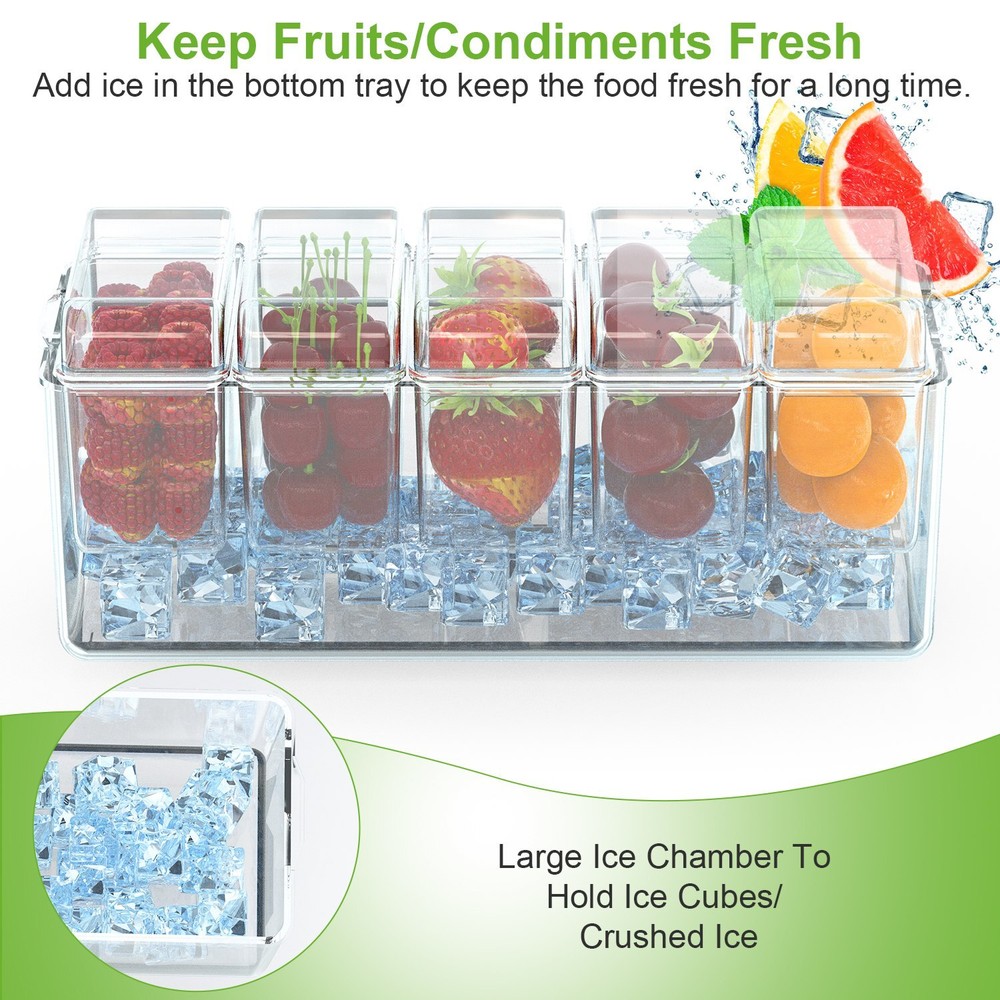 Ice Chilled Box Condiment Caddy Serving Tray Container Bar Garnish Bin Holder