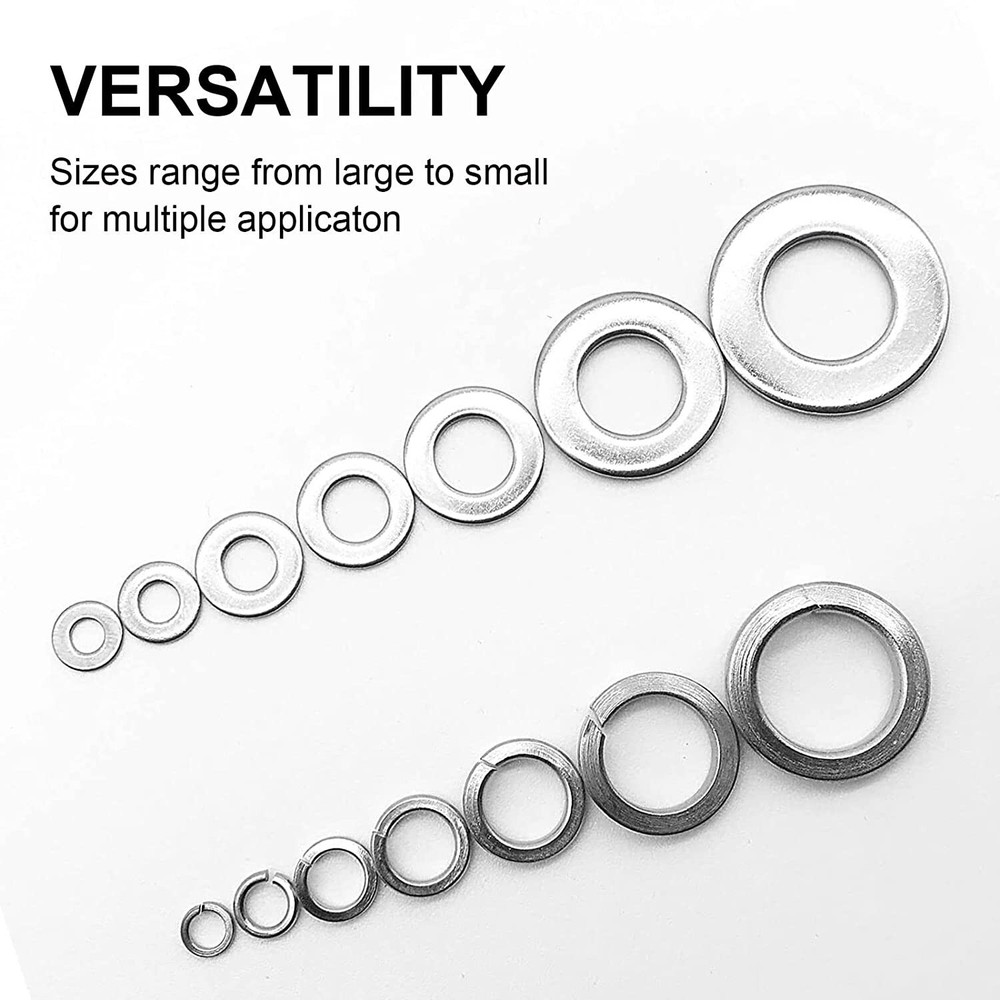 Assorted Flat & Lock Washer Set - 7 Sizes, Corrosion Resistant, Case - M2.5-M10