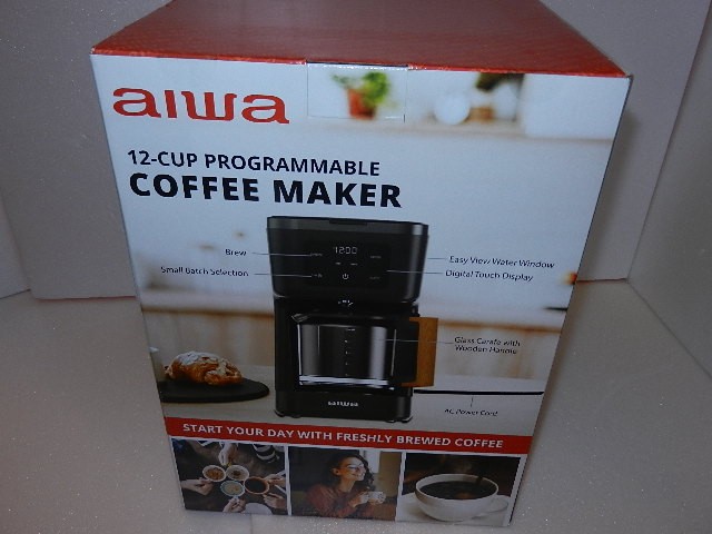 new Aiwa 12-Cup Programmable Coffee Maker with Reusable filter WCF1-1003-BWS