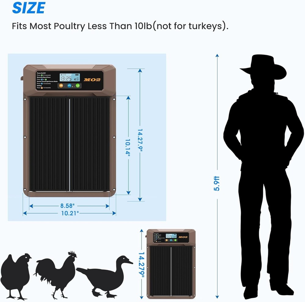 Automatic Solar Powered Chicken Coop Double Door w Remote, Light Sensors, Timer