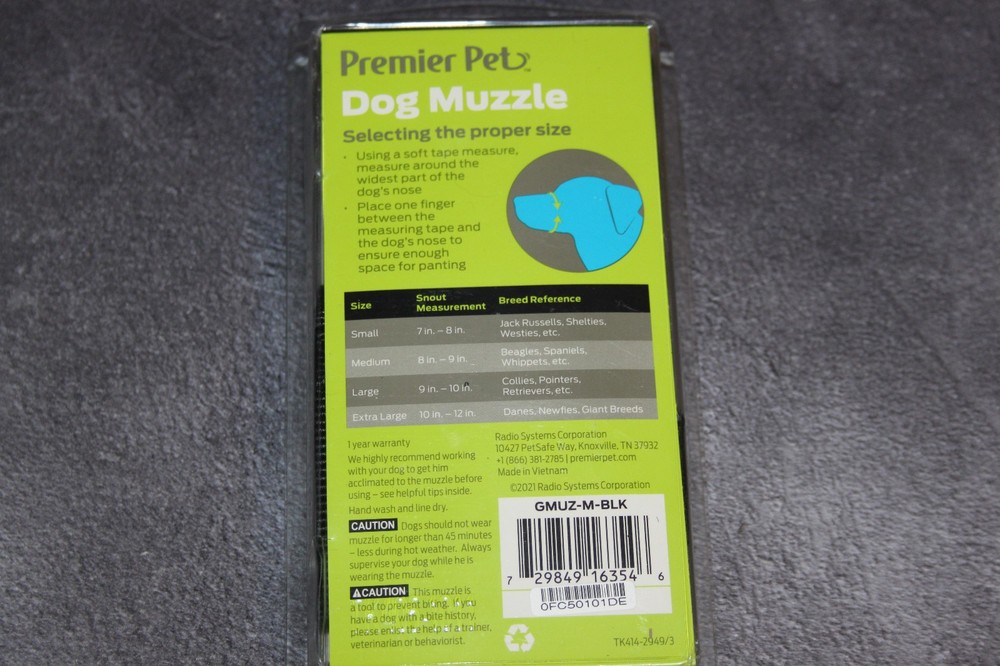 Premier Pet Dog Muzzle Size Medium For Sizes 8-9", NEW