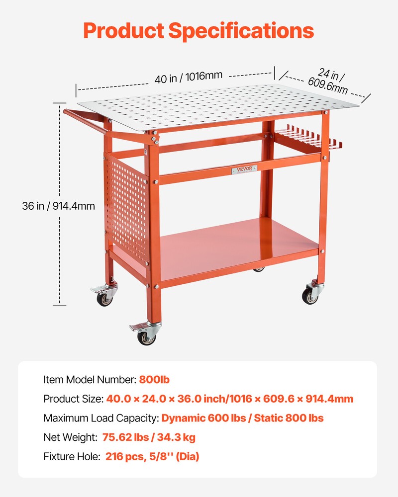 Welding Table 40"x24" Welding Workbench Table with 800LBS Static Weight Capacity