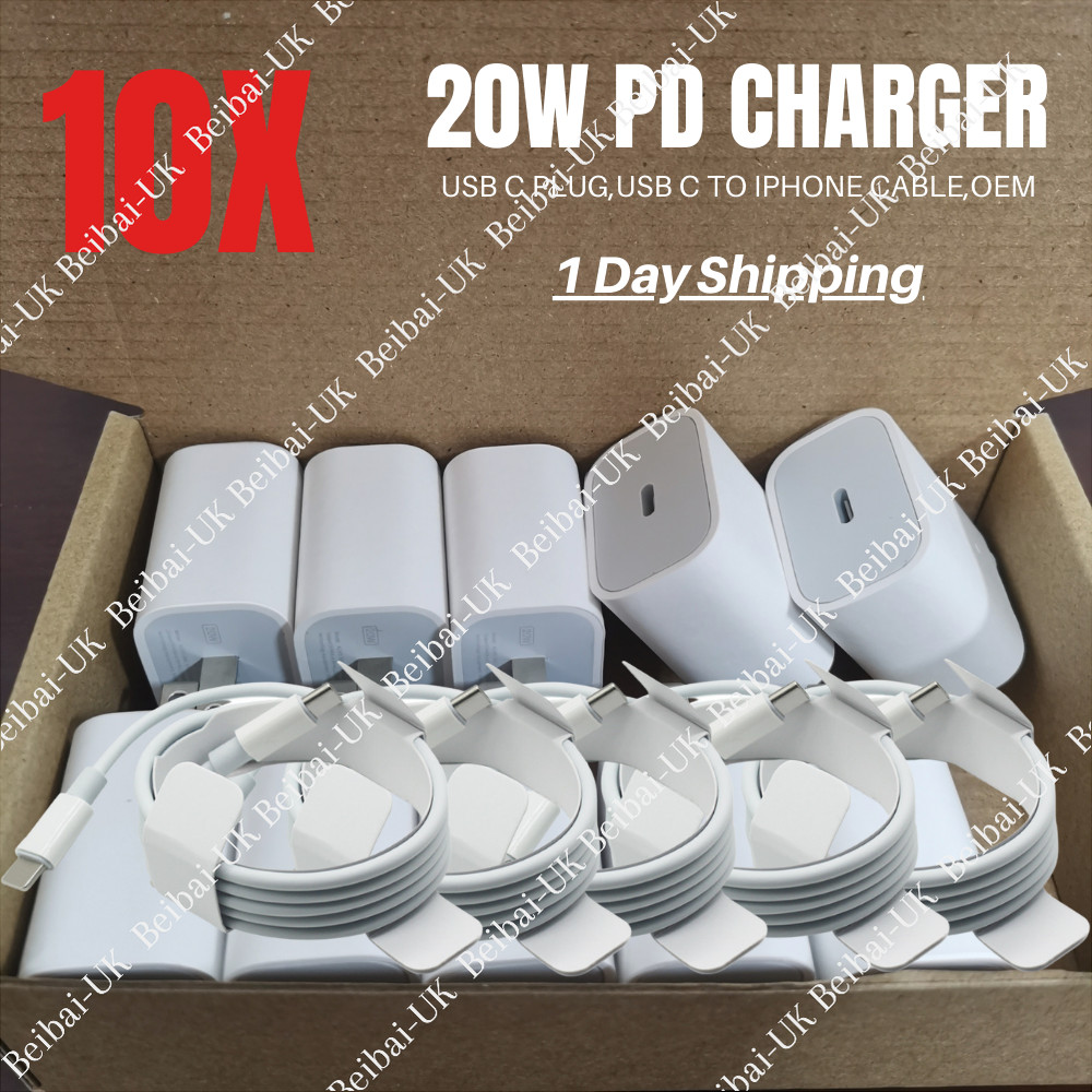 Bulk Lot 20W PD Fast Charger USB-C to iPhone Cable Wall Adapter For iPhone 13 11