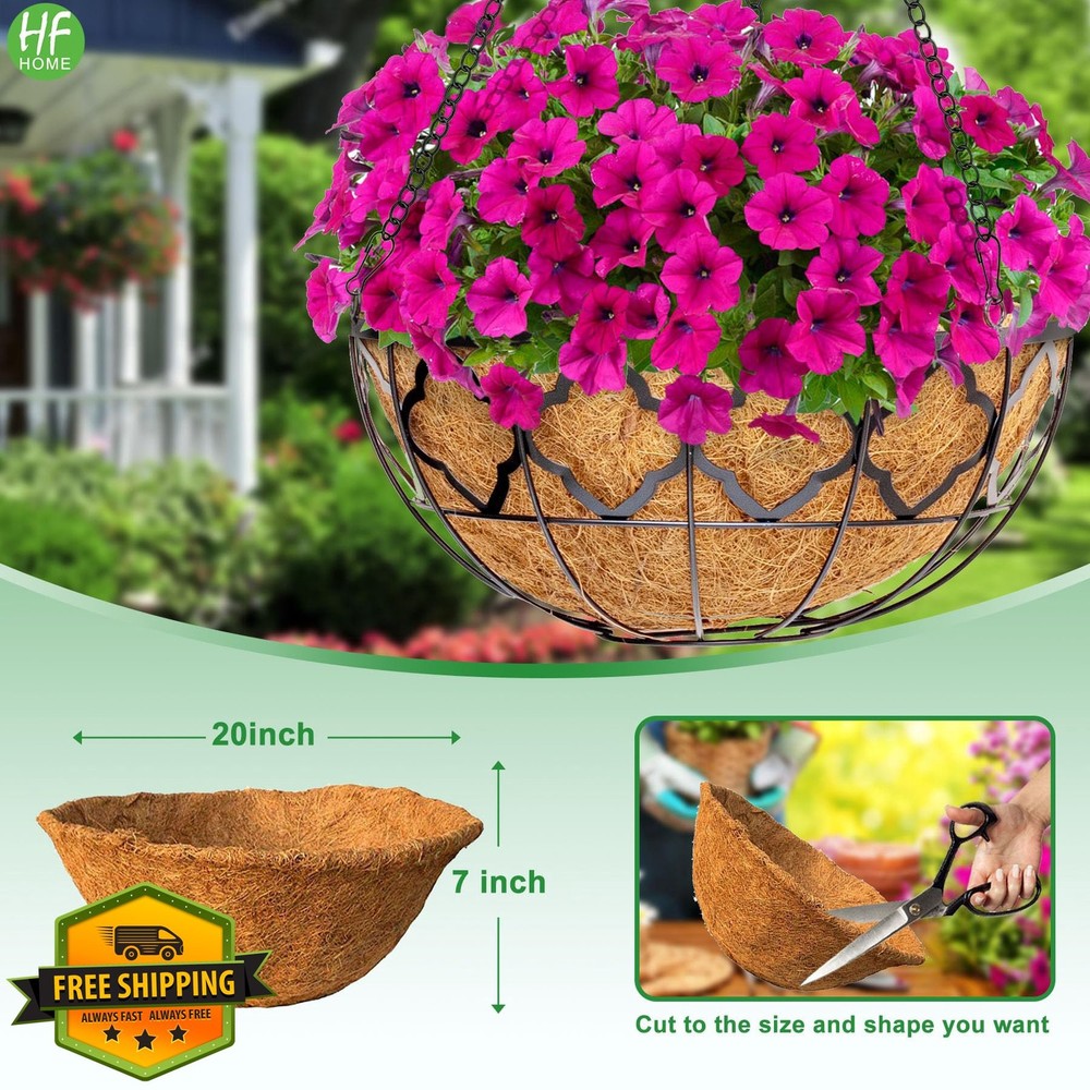 HFHOME 2pc 20" Round Coco Liner Replacement Basket Window Box Liner