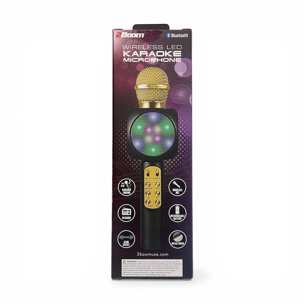2Boom Wireless LED Karaoke Microphone Bluetooth Rechargeable Portable