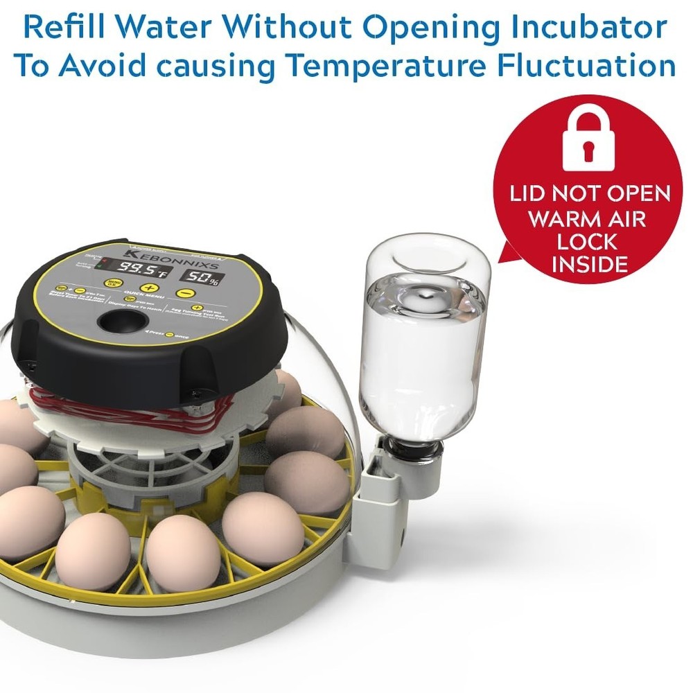 12 Egg Incubator with Humidity Display & Automatic Turner for Easy Hatching