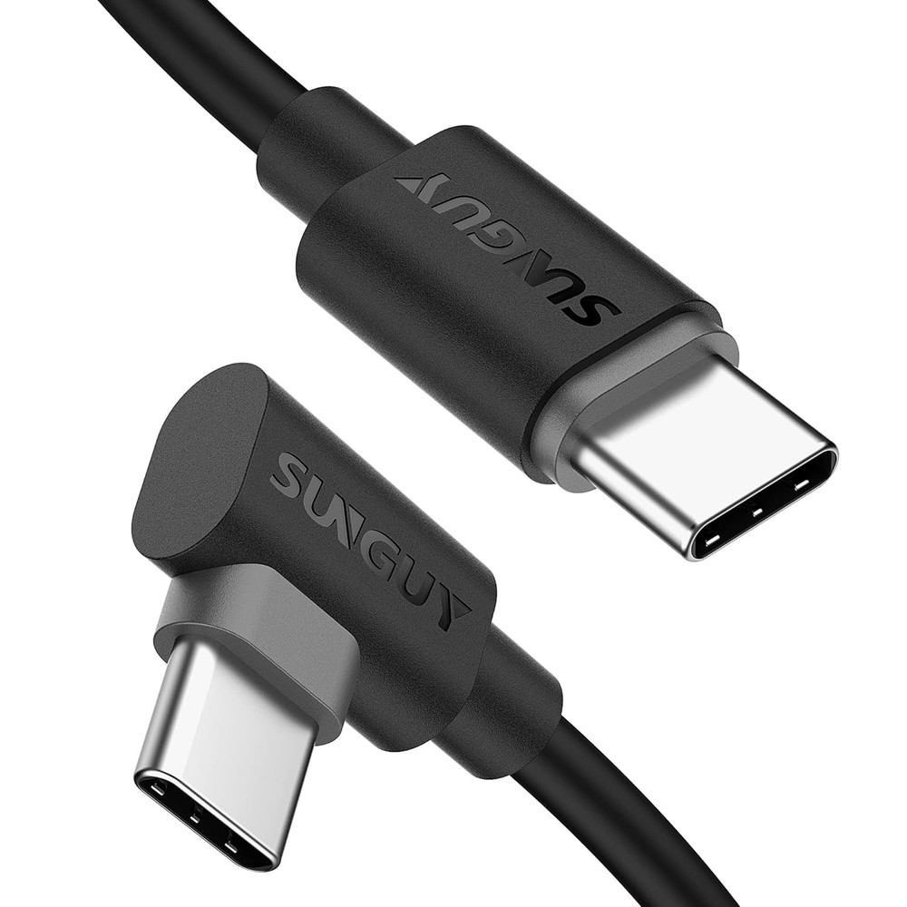 SUNGUY USB C to C Cable 2FT [2Pack], Right Angle 90 Degree 2FT, Black