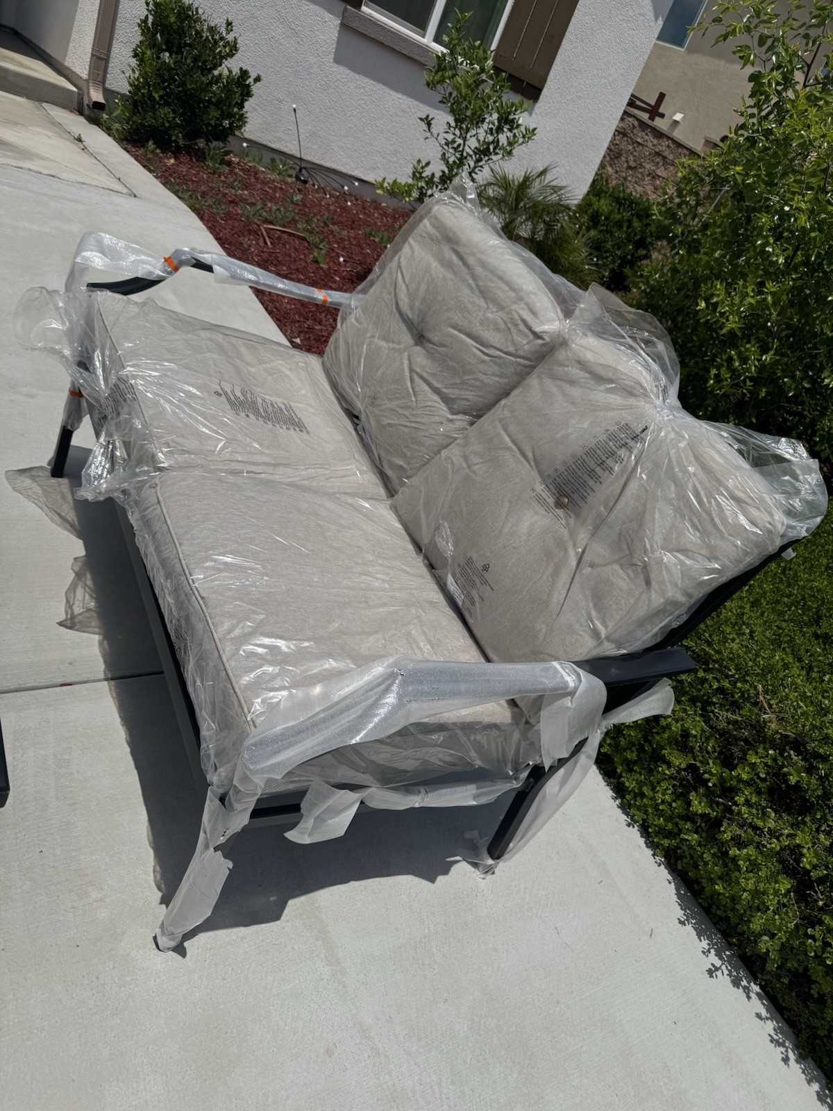 Festival Depot Patio Loveseat Set, Black & Beige, Steel Frame, Table, Cushions