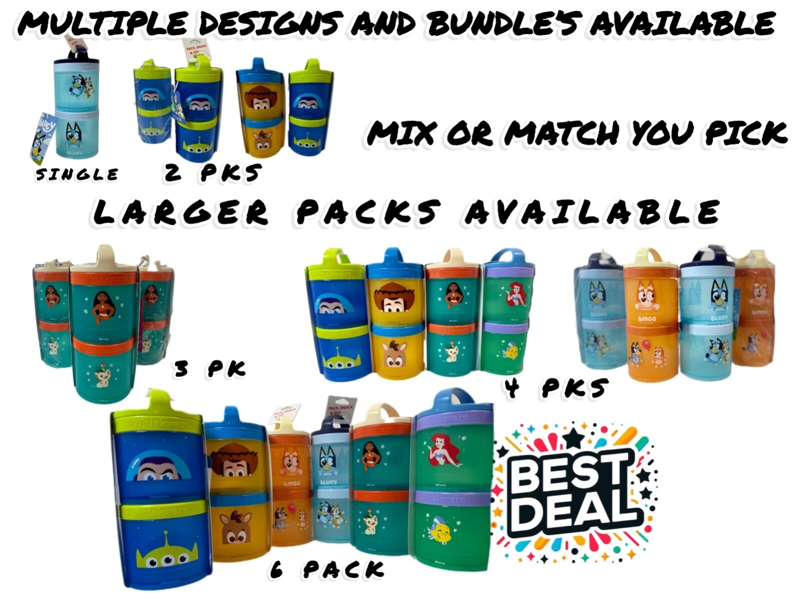 DISNEY-Whiskware by Blender Bottle -Kids Locking Snack Cups -Stocking Stuffers!!