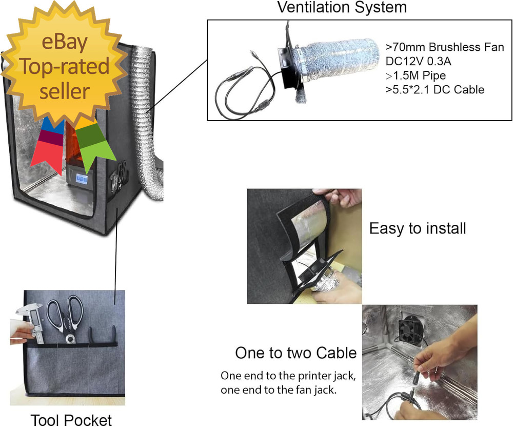 Multifunctional 3D Printer Enclosure W/Adjustable Ventilation Kit Eliminate